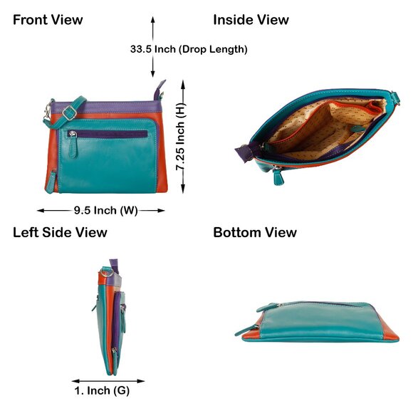 Genuine Leather Women’s Crossbody Sling Bag – Multicolour Shoulder Purse - Picture 3 of 10